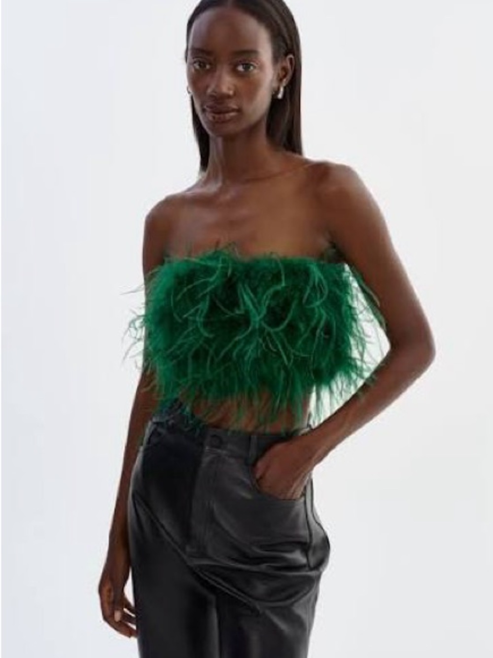 Lamarque Emerald Feather Strapless Crop Top NWOT